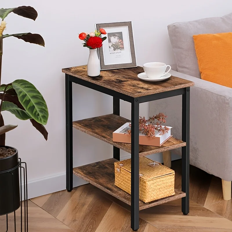 Chic 3-Tier Rustic End Table with Storage Shelf - Space-Saving Industrial Design in Vintage Brown & Black, Easy Assembly
Chic 3-Tier Rustic End Table with Storage Shelf - Space-Saving Industrial Design in Vintage Brown & Black, Easy Assembly