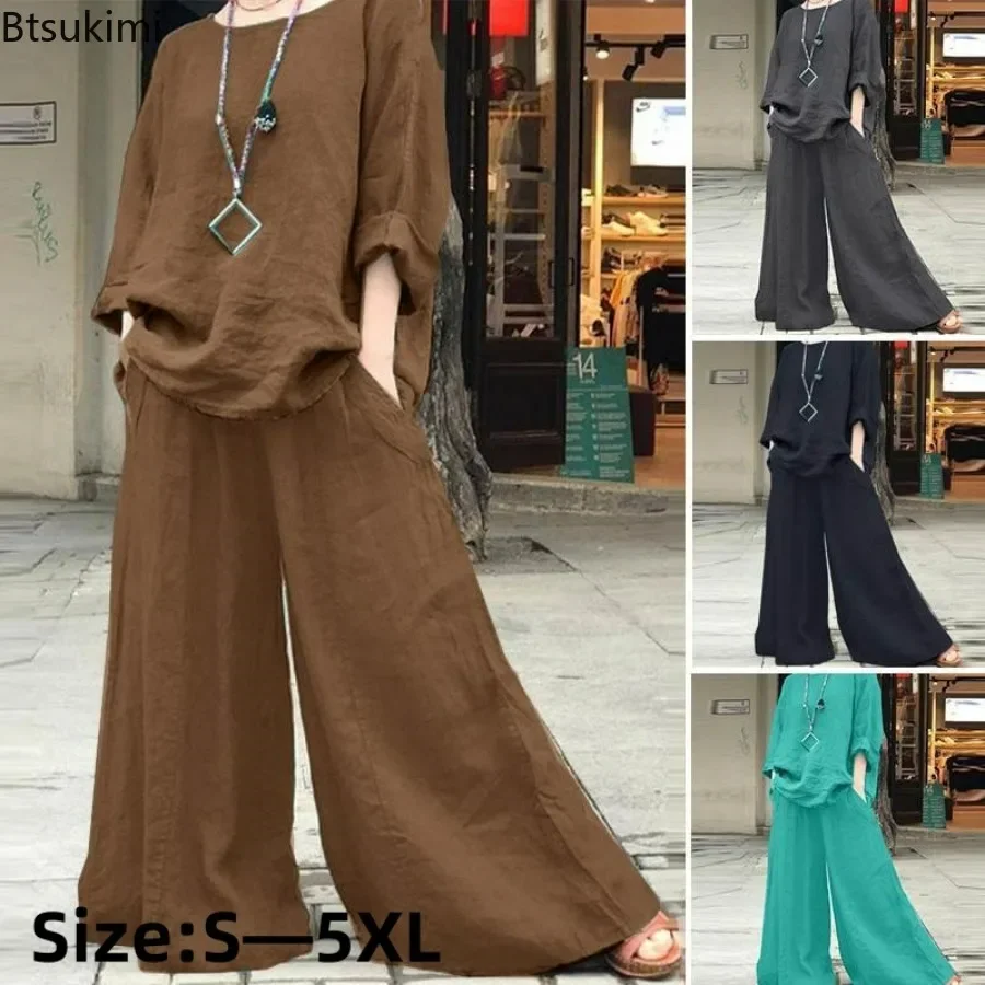2025 Women's Cotton Linen Pant Sets Oversize Loose Top and Wide-leg Pants Set Female Summer Trendy Casual Elegant Suits Ladies
2025 Women's Cotton Linen Pant Sets Oversize Loose Top and Wide-leg Pants Set Female Summer Trendy Casual Elegant Suits Ladies