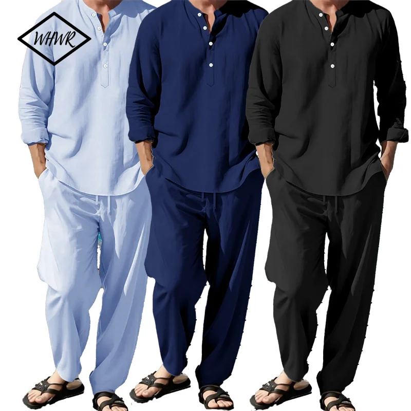 New Long Sleeve Henley Shirt Pants Suit Men Lightweight Breathable Streetwear Solid Color Business Button Polo Shirts Long Pants
New Long Sleeve Henley Shirt Pants Suit Men Lightweight Breathable Streetwear Solid Color Business Button Polo Shirts Long Pants