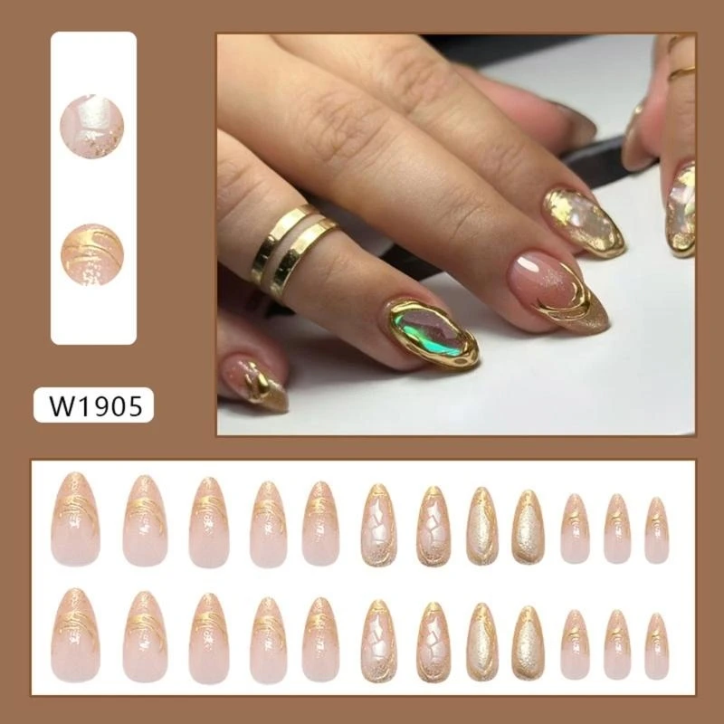40JD 24 Pcs Gold Quicksands False Simple Artificial Glittering Full Cover on Almond Press On
40JD 24 Pcs Gold Quicksands False Simple Artificial Glittering Full Cover on Almond Press On