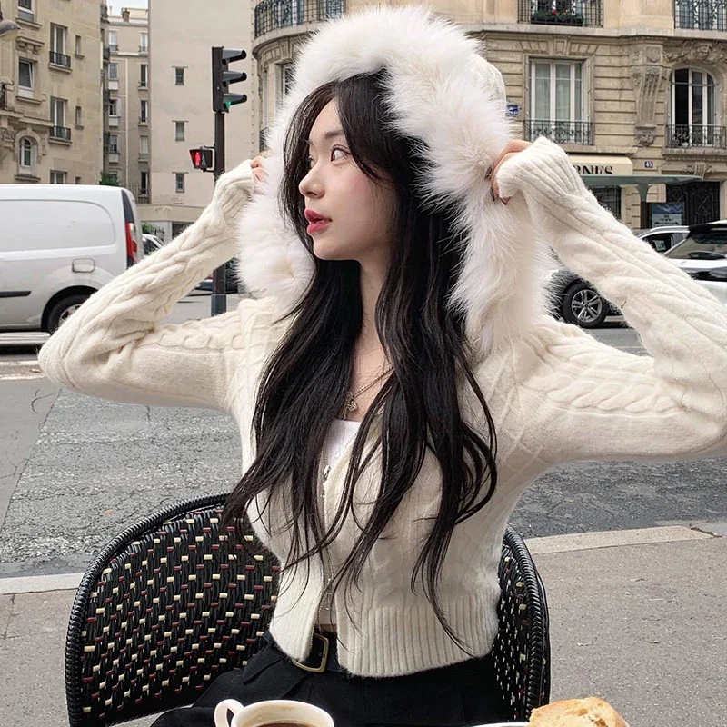 Rockmore Furry Hooded Sweaters Coat Autumn Winter Women Casual Hoodie Y2K Zipper Cropped Sweater Jacket Korean Female Knitwear
Rockmore Furry Hooded Sweaters Coat Autumn Winter Women Casual Hoodie Y2K Zipper Cropped Sweater Jacket Korean Female Knitwear