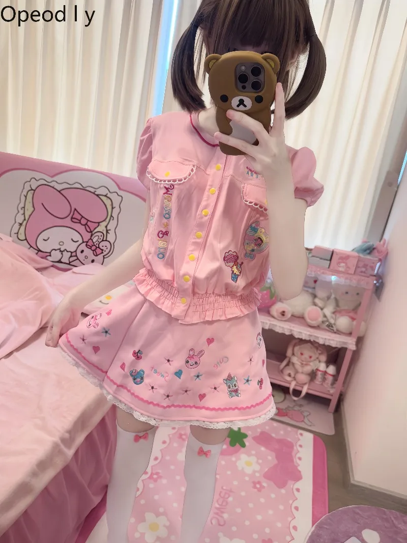 Japanese Cartoon Cute Doll Bubble Sleeve Embroidered Short-sleeved Skirt Two-piece Set Sweet Girl Daily Casual Lolita Set
Japanese Cartoon Cute Doll Bubble Sleeve Embroidered Short-sleeved Skirt Two-piece Set Sweet Girl Daily Casual Lolita Set