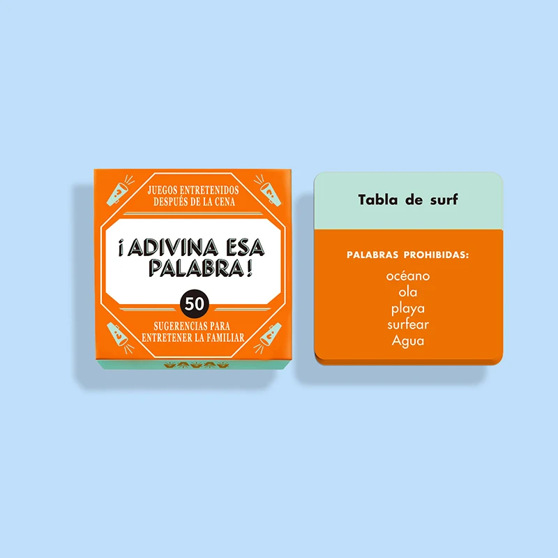 New Spanish Mini Size Game Cards " Name That Word !" 50 Pcs Cards Game Family Gathering Card Game Camping Game
New Spanish Mini Size Game Cards " Name That Word !" 50 Pcs Cards Game Family Gathering Card Game Camping Game