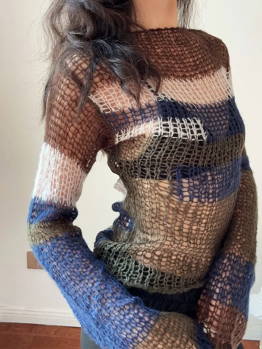 Korejpaa American Style Thin Sweater Hot Girl Perspective Sexy Backless Long Sleeved Knitted Sweater Casual Street Pullover Top
Korejpaa American Style Thin Sweater Hot Girl Perspective Sexy Backless Long Sleeved Knitted Sweater Casual Street Pullover Top