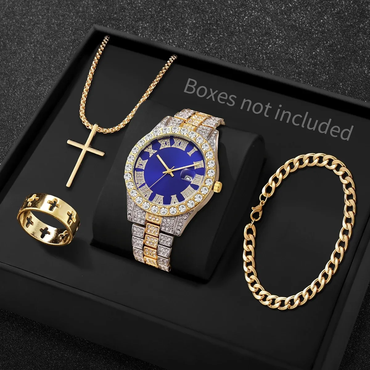 Набор из 4 роскошных мужских часов с кристаллами, кварцевые часы с римским циферблатом и календарем, подарок (без коробки)
Набор из 4 роскошных мужских часов с кристаллами, кварцевые часы с римским циферблатом и календарем, подарок (без коробки)