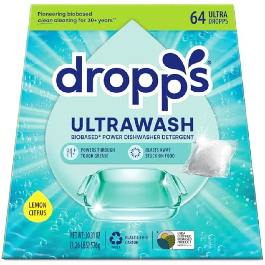 Dropps UltraWash Dishwasher Detergent Pods, Lemon Citrus 64 Ct - Cuts Grease and Stuck-On Food Sparkling Dishes and Glasses Res
Dropps UltraWash Dishwasher Detergent Pods, Lemon Citrus 64 Ct - Cuts Grease and Stuck-On Food Sparkling Dishes and Glasses Res