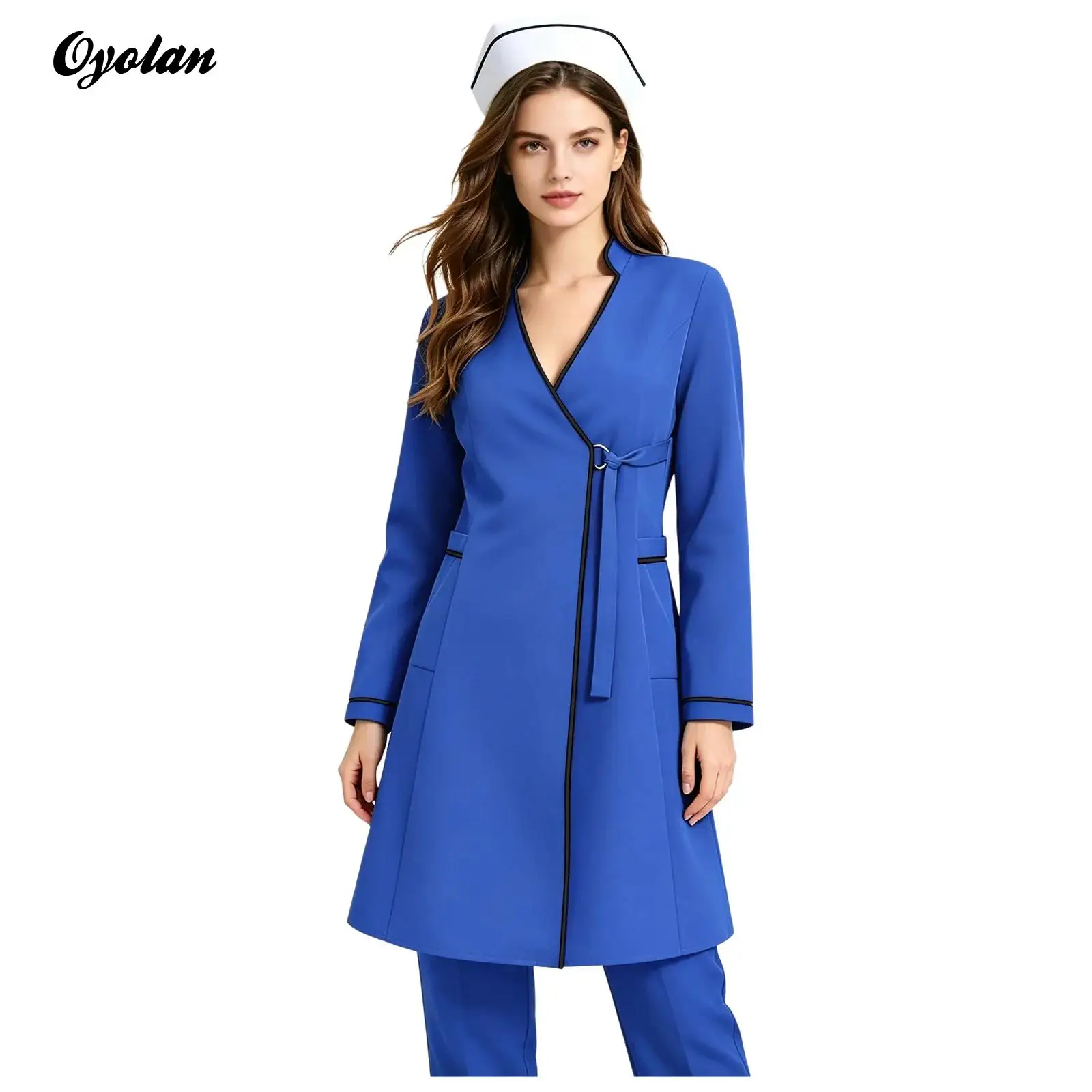 Slim-fit Medical Nurse Medical Scrub Coat Dress Hospital Workwear for Women Long Sleeve Pockets Belted Shirt Cover Up Jacket Top
Slim-fit Medical Nurse Medical Scrub Coat Dress Hospital Workwear for Women Long Sleeve Pockets Belted Shirt Cover Up Jacket Top