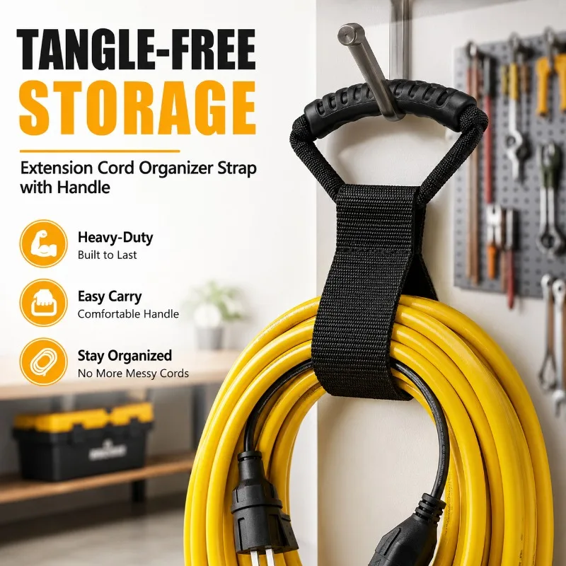 Extension Cord Organizer Heavy-Duty Storage Strap with Handle, Multipurpose Cord Keeper for Garage, RV, Boat, and Tool Storage
Extension Cord Organizer Heavy-Duty Storage Strap with Handle, Multipurpose Cord Keeper for Garage, RV, Boat, and Tool Storage