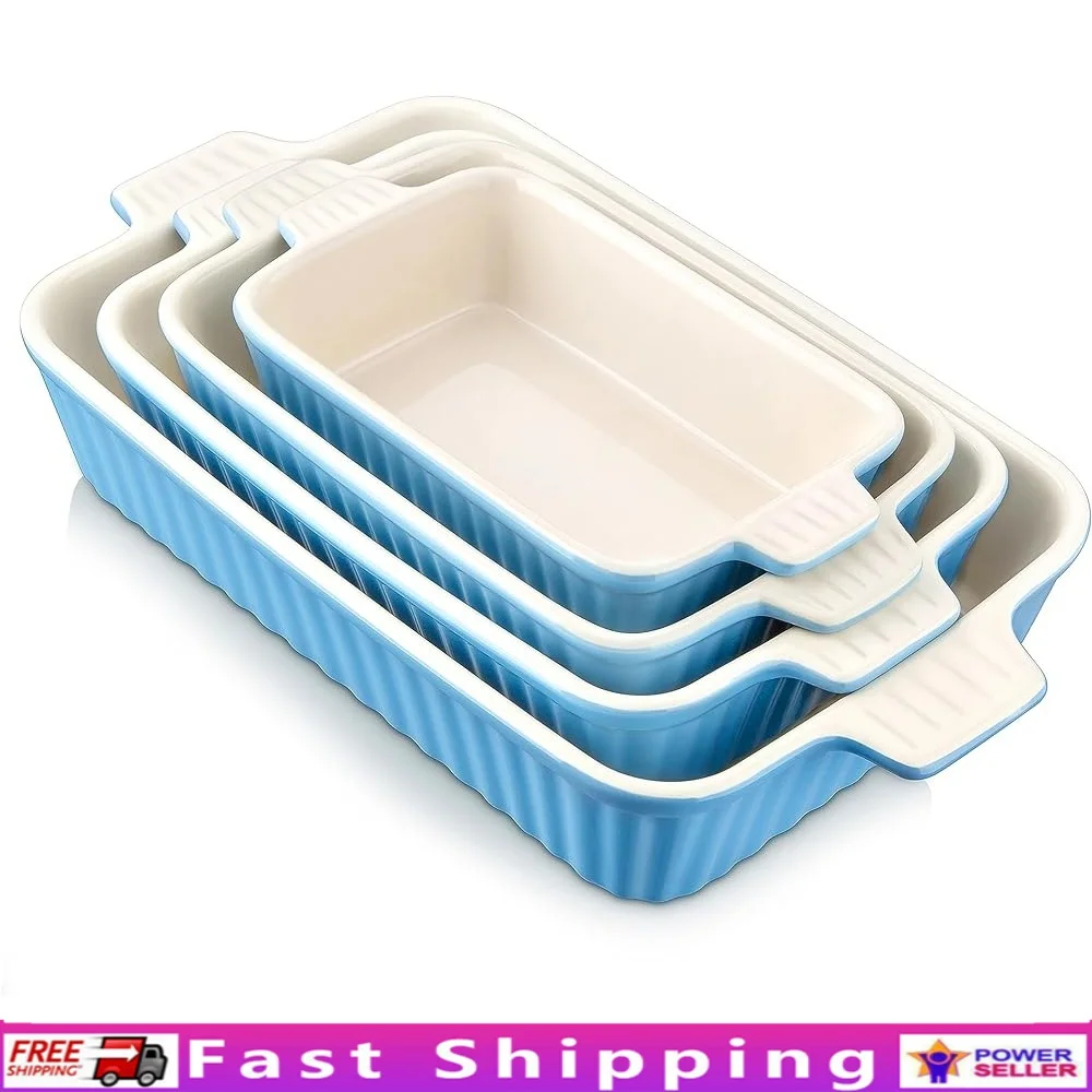 Ceramic Baking Dishes Set of 4 Rectangular Lasagna Pans Deep Bakeware with Handles Non-Toxic Dishwasher Safe Oven Kitchen
Ceramic Baking Dishes Set of 4 Rectangular Lasagna Pans Deep Bakeware with Handles Non-Toxic Dishwasher Safe Oven Kitchen