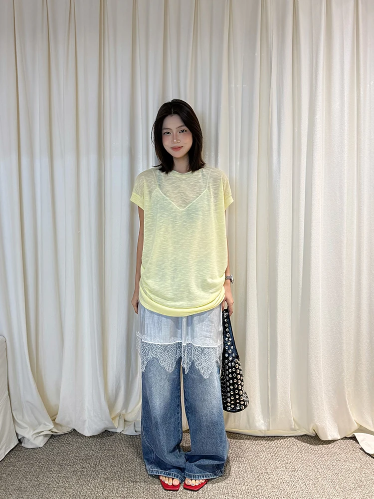 Korean Style Lace Splice Loose Short Sleeve T-Shirt Women's Fake Two-Piece Layered Top Summer New Arrival Cotton Knittedwear
Korean Style Lace Splice Loose Short Sleeve T-Shirt Women's Fake Two-Piece Layered Top Summer New Arrival Cotton Knittedwear