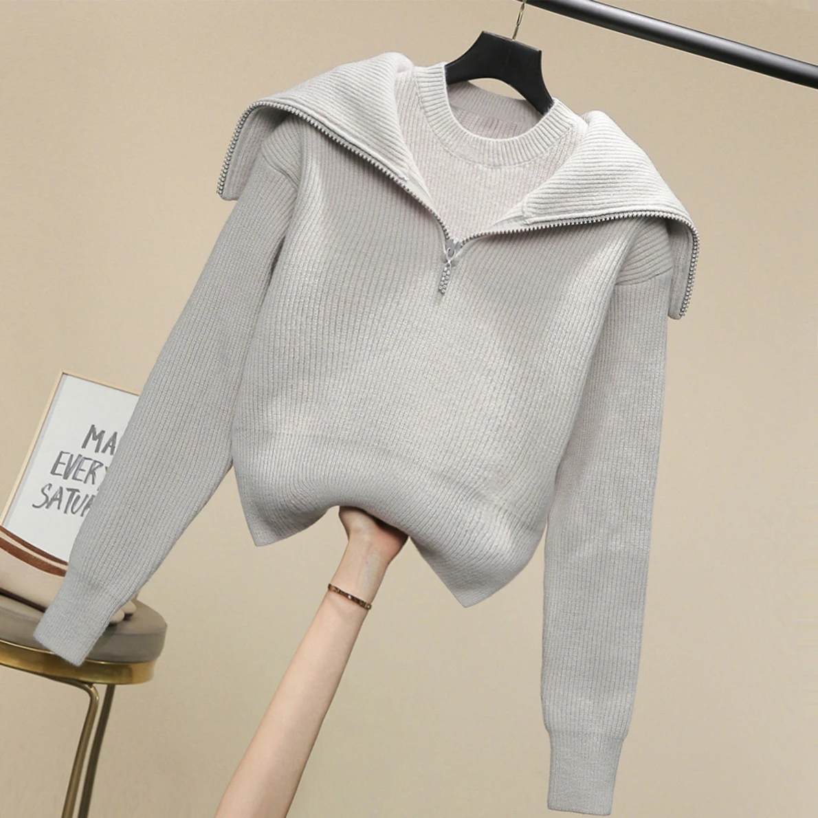 Soft Navy Sle Knitted Wool Sweater Thiened Diamond Zipper Design Autumn Winter New Arrival Single Piece Long Sve Loose...
Soft Navy Sle Knitted Wool Sweater Thiened Diamond Zipper Design Autumn Winter New Arrival Single Piece Long Sve Loose...