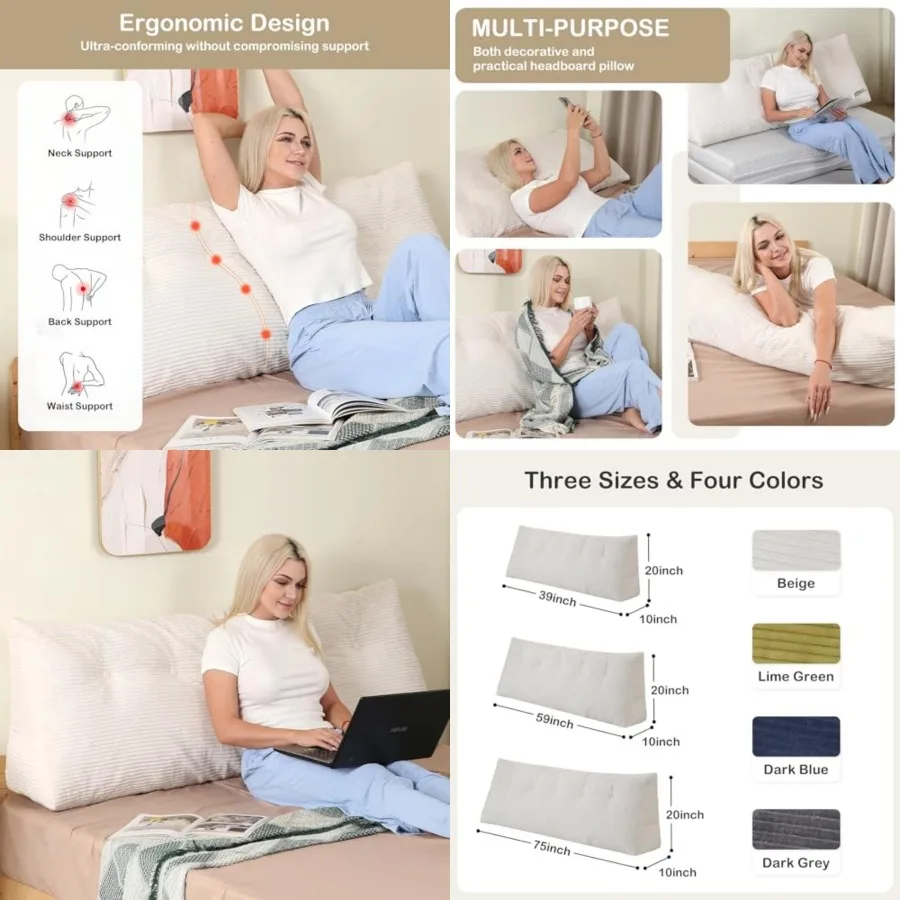 Headboard Pillow, Wedge Headboard Pillow for Bed Sofa, Triangular Backrest Pillow with Removable Cover for Reading, Wor, Sittin
Headboard Pillow, Wedge Headboard Pillow for Bed Sofa, Triangular Backrest Pillow with Removable Cover for Reading, Wor, Sittin