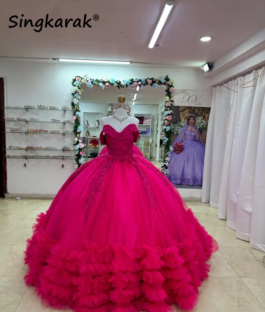 Роскошное платье Quinceanera цвета фуксии с береговыми блестками и кристаллами, халат для дня рождения, элегантное торжественное платье с оборками, Vestidos
Роскошное платье Quinceanera цвета фуксии с береговыми блестками и кристаллами, халат для дня рождения, элегантное торжественное платье с оборками, Vestidos