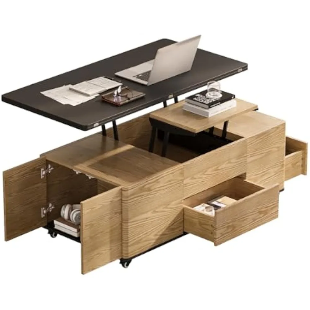 Modern 47" Lift-Top Coffee Table, Black & Walnut with 3 Drawers, 2 Open Storage Compartments, Hidden Cabinet, Convertible Dinin
Modern 47" Lift-Top Coffee Table, Black & Walnut with 3 Drawers, 2 Open Storage Compartments, Hidden Cabinet, Convertible Dinin