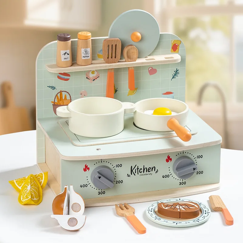 Children's wooden mini kitchen set, simulated kitchen utensils, desktop stove, little girl's joy toy
Children's wooden mini kitchen set, simulated kitchen utensils, desktop stove, little girl's joy toy