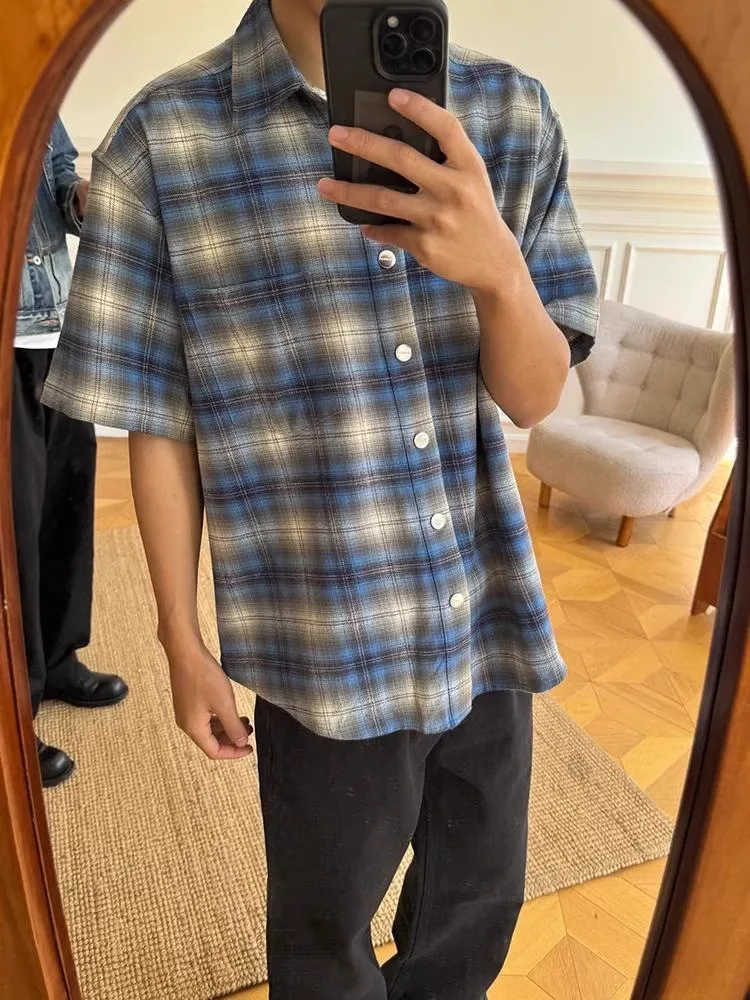Vintage Plaid Flannel Shirt Men's Short Sleeve Summer American Style Flocking Five Sleeve Shirt Youth Trend Standard Fit
Vintage Plaid Flannel Shirt Men's Short Sleeve Summer American Style Flocking Five Sleeve Shirt Youth Trend Standard Fit