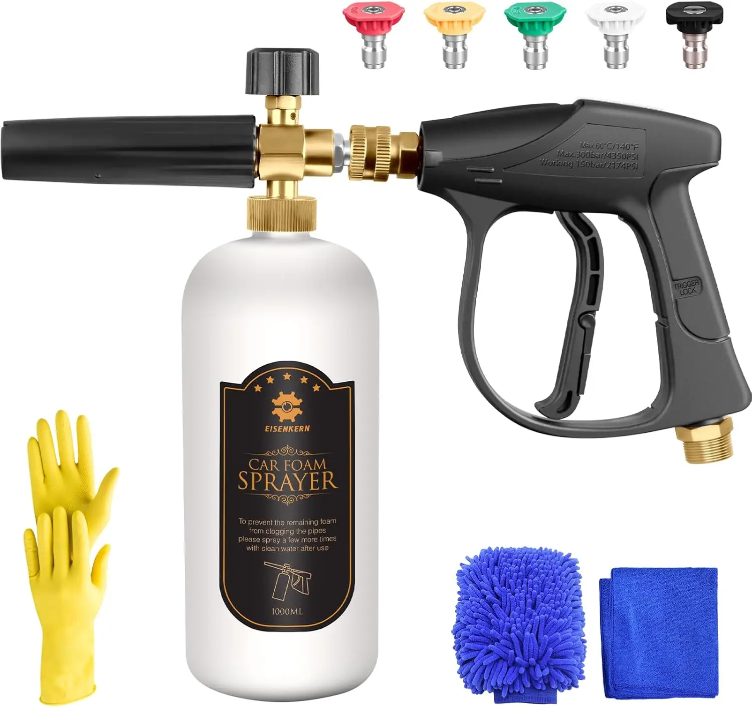 Пистолет для мойки короткого давления с пенопластовой пушкой, быстроразъемным разъемом 1/4 дюйма, 5 насадок и перчаток, 1 л
Пистолет для мойки короткого давления с пенопластовой пушкой, быстроразъемным разъемом 1/4 дюйма, 5 насадок и перчаток, 1 л