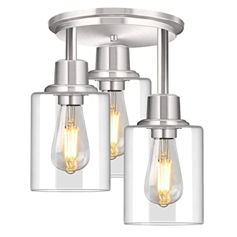 Semi Flush Mount Ceiling Light, 3 Light Close to Ceiling Light Fixtures, Brushed Nickel Finish Kitchen Light Fixtures with Clea
Semi Flush Mount Ceiling Light, 3 Light Close to Ceiling Light Fixtures, Brushed Nickel Finish Kitchen Light Fixtures with Clea