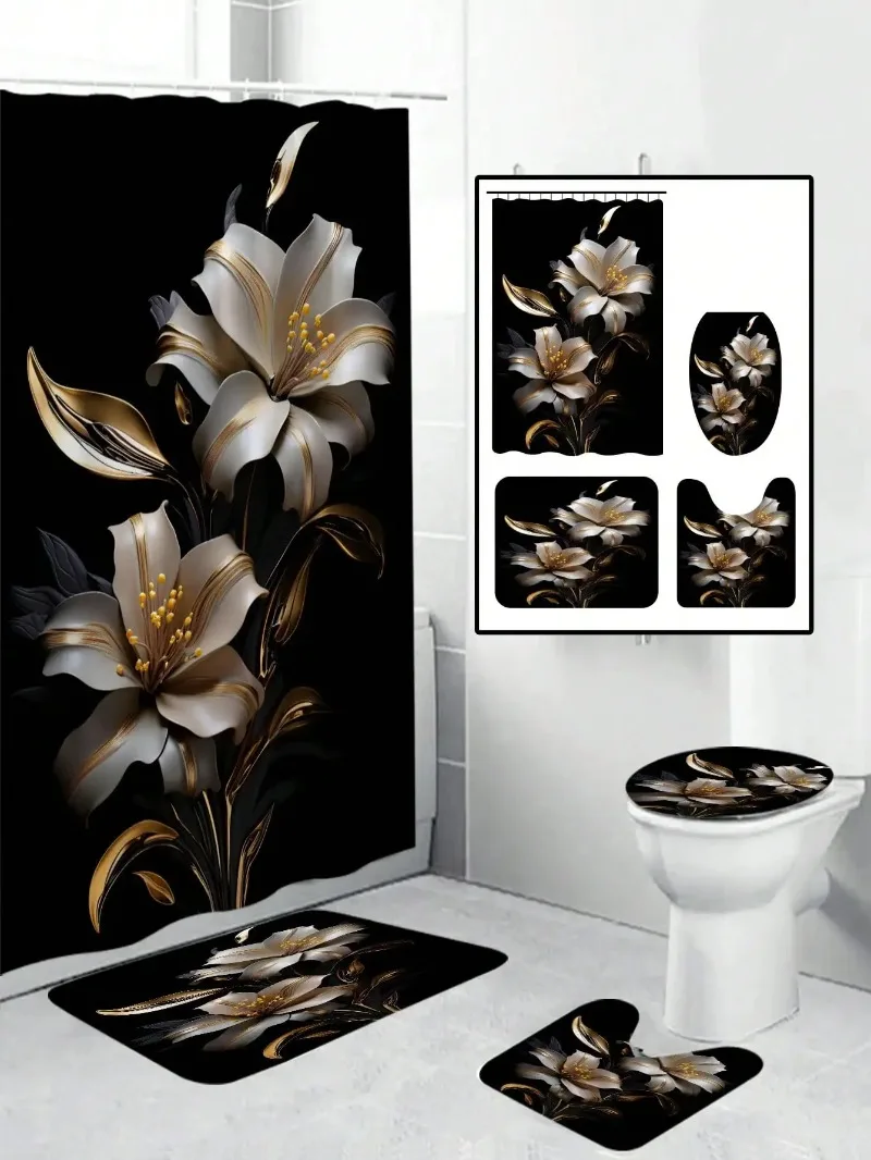 4Pcs Floral Pattern Valentine's Day Bathroom Set, Waterproof Polyester Shower Curtain With Hooks Bathroom Holiday Decoration
4Pcs Floral Pattern Valentine's Day Bathroom Set, Waterproof Polyester Shower Curtain With Hooks Bathroom Holiday Decoration