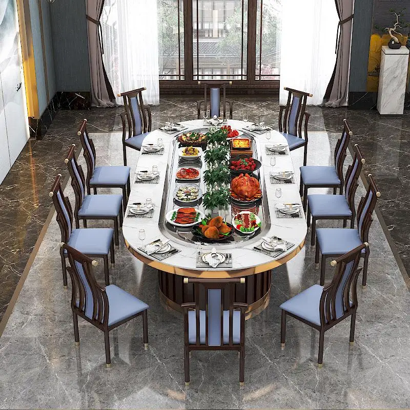 Hotel rock slab oval electric dining table 20 people rectangular automatic rotating conveyor belt induction cooker small hot pot
Hotel rock slab oval electric dining table 20 people rectangular automatic rotating conveyor belt induction cooker small hot pot