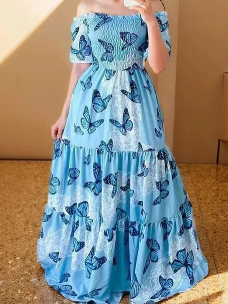 Summer Vacation Long Dress Women's Fashion Elegant Beach Holiday One Shoulder Floral Print Waist Short Sleeve Party Maxi Dresses
Summer Vacation Long Dress Women's Fashion Elegant Beach Holiday One Shoulder Floral Print Waist Short Sleeve Party Maxi Dresses