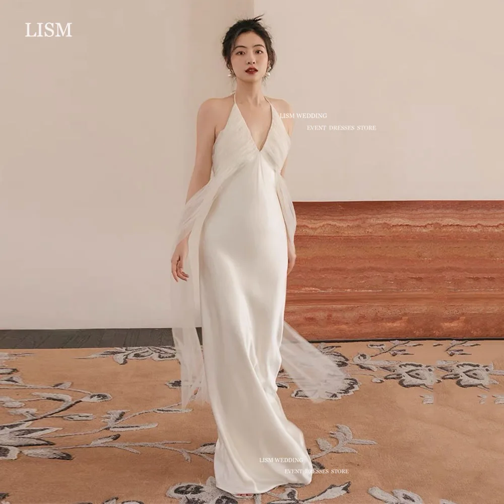 LISM Elegant Silk Wedding Dresses Halter Tull Deep V-Neck Pleat Formal For Korean Women Mermaid Bridal Party Gowns Photo Shoot
LISM Elegant Silk Wedding Dresses Halter Tull Deep V-Neck Pleat Formal For Korean Women Mermaid Bridal Party Gowns Photo Shoot