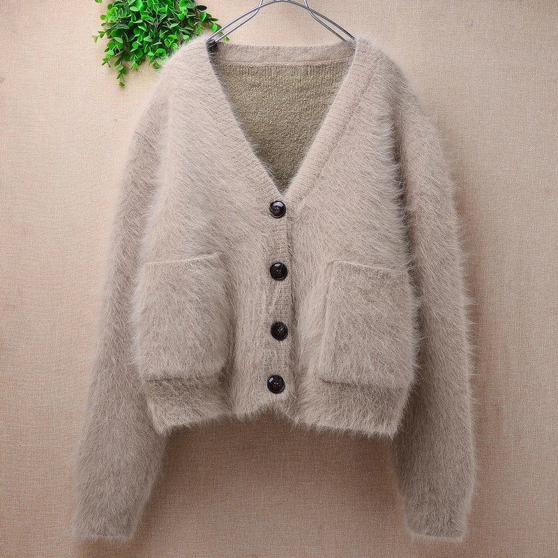 Ladies Women Spring Autumn Clothing Hairy Mink Cashmere Knitted V-Neck Crop Top Short Loose Cardigans Sweater Jacket Coat Pull
Ladies Women Spring Autumn Clothing Hairy Mink Cashmere Knitted V-Neck Crop Top Short Loose Cardigans Sweater Jacket Coat Pull