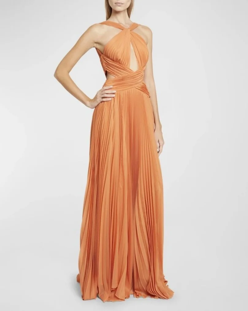 Customized Long Orange Prom Dresses Halter A-Line Sleeveless Pleated Floor Length Open Back Wedding Guest Dress for Women
Customized Long Orange Prom Dresses Halter A-Line Sleeveless Pleated Floor Length Open Back Wedding Guest Dress for Women