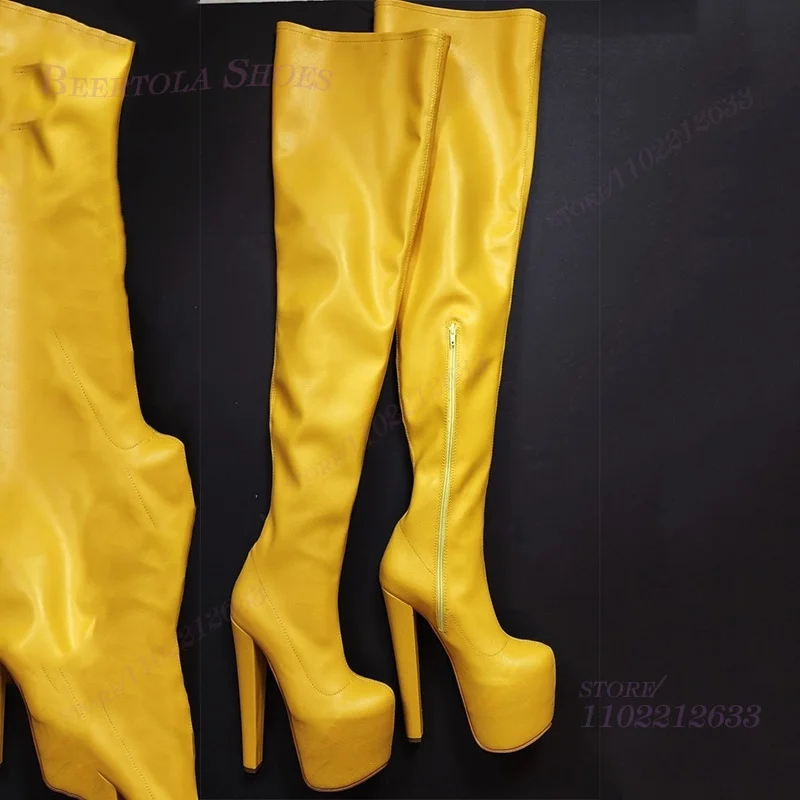 Bright Pure Yellow Shiny Thigh Stretch Fabric Leather Boots Women Platform Stiletto Heels Round Head Sexy Zipper Custom 46 Shoes
Bright Pure Yellow Shiny Thigh Stretch Fabric Leather Boots Women Platform Stiletto Heels Round Head Sexy Zipper Custom 46 Shoes