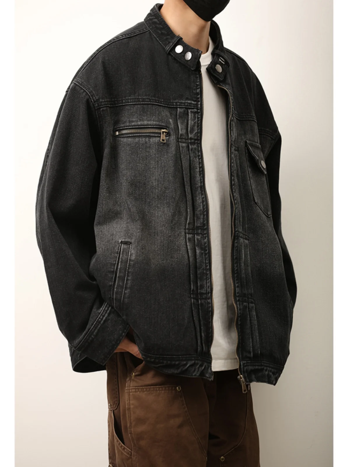 Retro Waed Stand Collar Denim Jaet Loose Casual Spring Autumn ex American Sle Relaxed Fit Zipper Long Sve Jaet
Retro Waed Stand Collar Denim Jaet Loose Casual Spring Autumn ex American Sle Relaxed Fit Zipper Long Sve Jaet