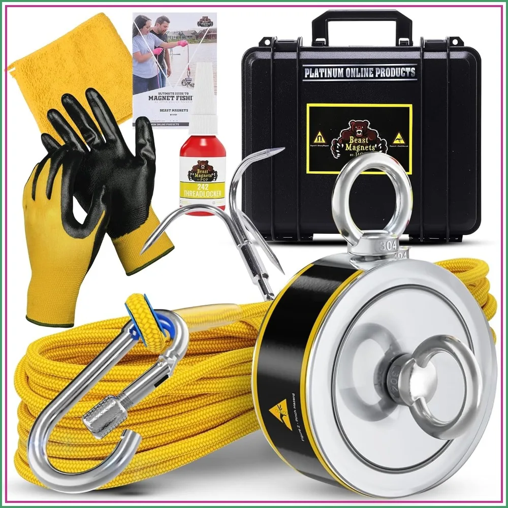 1320LB Double Sided Magnet Fishing Kit with 65ft Rope, Gloves, Grappling Hook & Case
1320LB Double Sided Magnet Fishing Kit with 65ft Rope, Gloves, Grappling Hook & Case