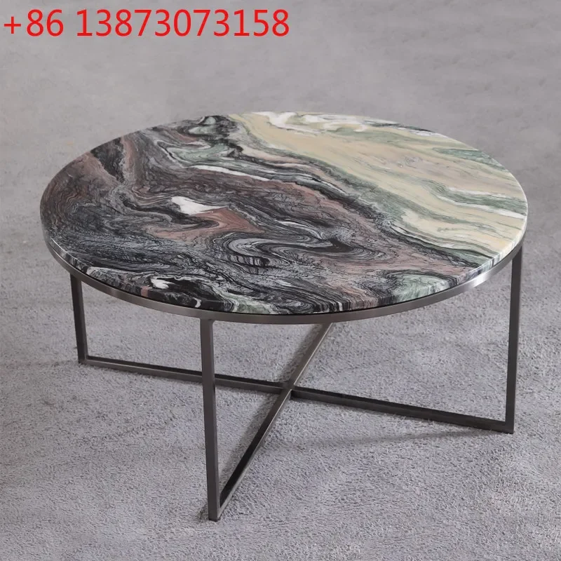 Light luxury brushed black titanium natural purple mountain water green marble small coffee table
Light luxury brushed black titanium natural purple mountain water green marble small coffee table