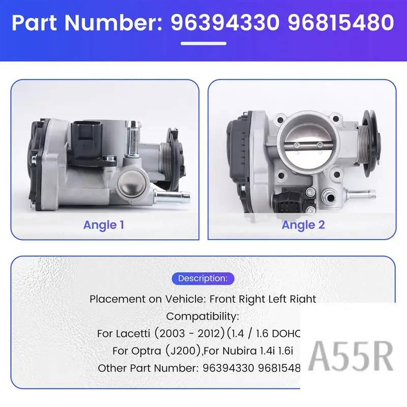 5R-96394330 96815480 Throttle Body Assembly Air Intake System For Lacetti Optra J200 Daewoo Nubira
5R-96394330 96815480 Throttle Body Assembly Air Intake System For Lacetti Optra J200 Daewoo Nubira