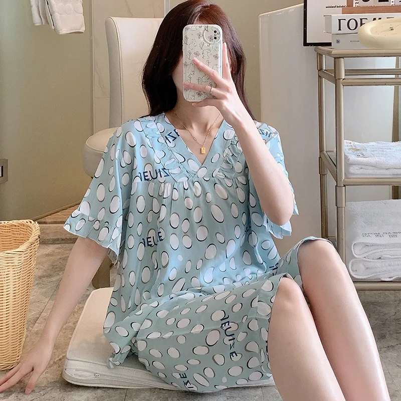 Short Sleeved Cotton Rayon Pajamas For Women Summer Fresh Home Wear Korean Version Sweet Student Sleepwear Set Pijama Mujer
Short Sleeved Cotton Rayon Pajamas For Women Summer Fresh Home Wear Korean Version Sweet Student Sleepwear Set Pijama Mujer