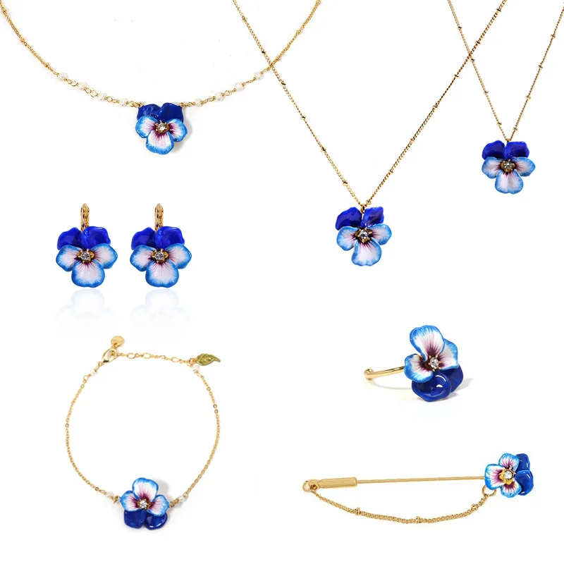 New Fashion Bohemia Style Cute Sweet Pansy Pendant Handmade Enamel Blue Flower Ring, Stud Earrings, Necklace, Bracelet for Women
New Fashion Bohemia Style Cute Sweet Pansy Pendant Handmade Enamel Blue Flower Ring, Stud Earrings, Necklace, Bracelet for Women
