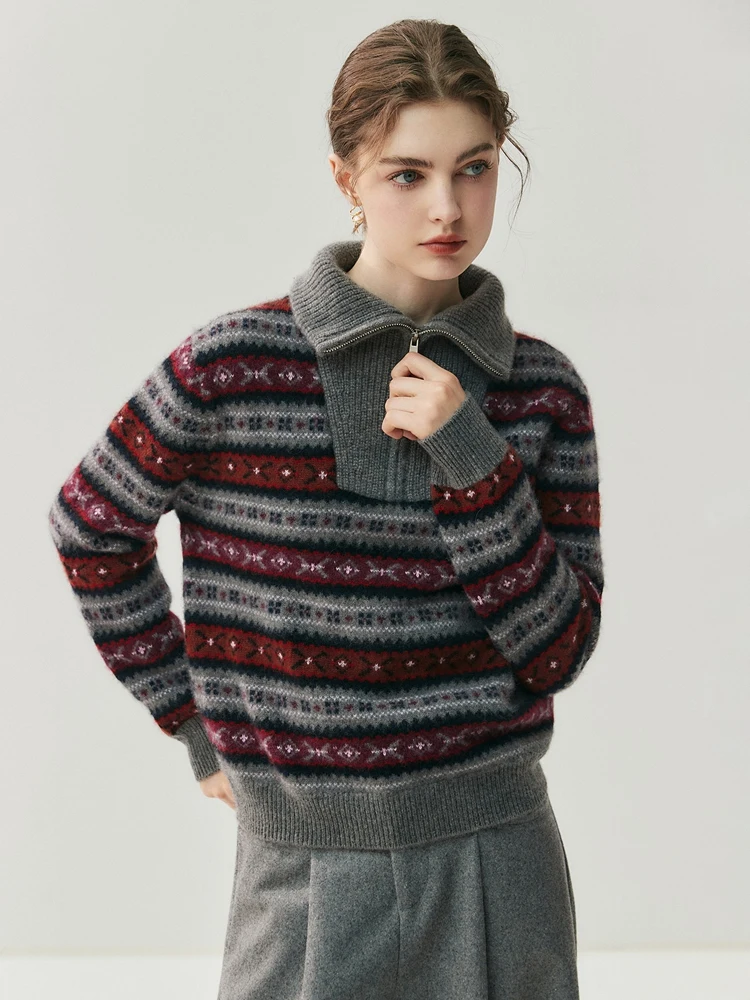 Women's Autumn Winter Cashmere Sweater Half Zippers Polo Collar Pullover Vintage Pattern 100% Cashmere Knitwear Thicken Clothes
Women's Autumn Winter Cashmere Sweater Half Zippers Polo Collar Pullover Vintage Pattern 100% Cashmere Knitwear Thicken Clothes