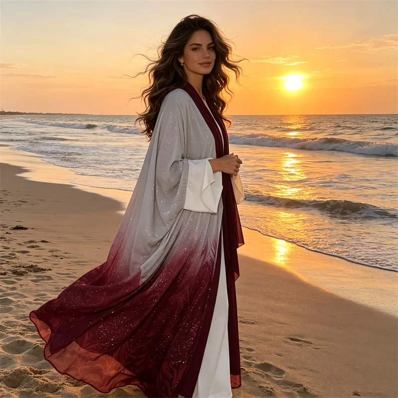 New Shiny Kimono Cardigan Dubai Abaya Women Muslim Dress Gradient Color Jalabiya Kebaya Caftan Marocain Femme Robe Islam Abayas
New Shiny Kimono Cardigan Dubai Abaya Women Muslim Dress Gradient Color Jalabiya Kebaya Caftan Marocain Femme Robe Islam Abayas