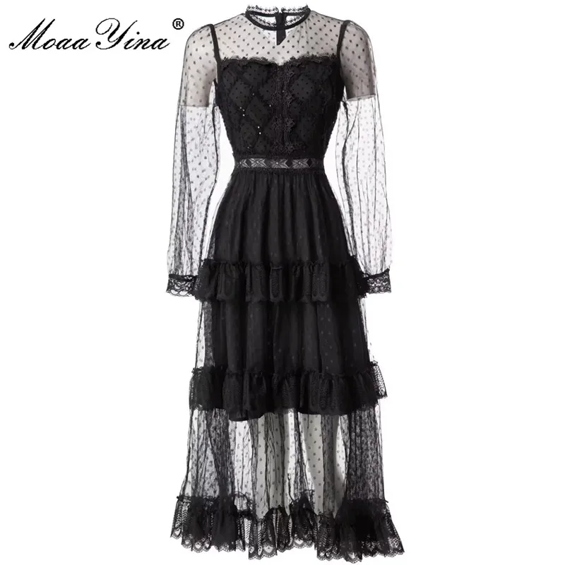 MoaaYina Fashion Designer dress Summer Women's Dress Long Sleeve Lace Polka Dot Sexy Black Vintage Dresses
MoaaYina Fashion Designer dress Summer Women's Dress Long Sleeve Lace Polka Dot Sexy Black Vintage Dresses