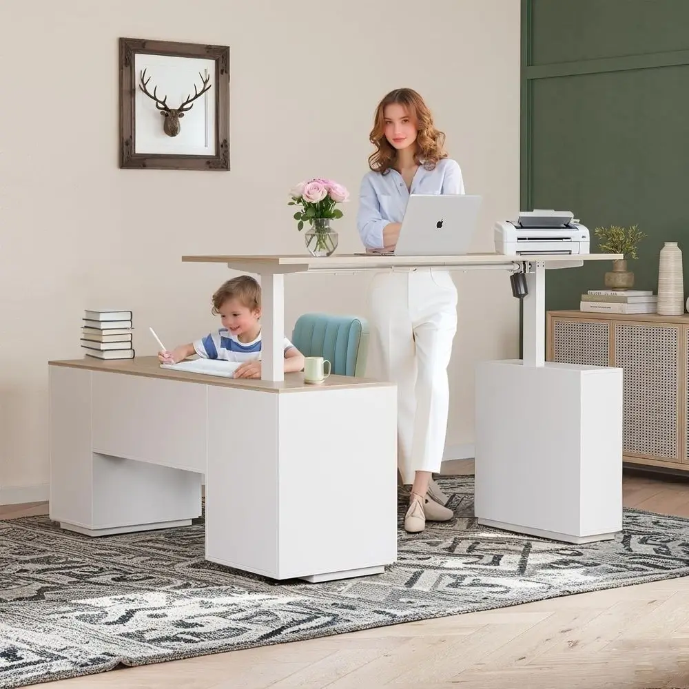 L Shaped Standing Desk, 63 inch Executive Standing Desk, Adjustable Height Desk with Storage Drawers for Home Office, Light Woo
L Shaped Standing Desk, 63 inch Executive Standing Desk, Adjustable Height Desk with Storage Drawers for Home Office, Light Woo