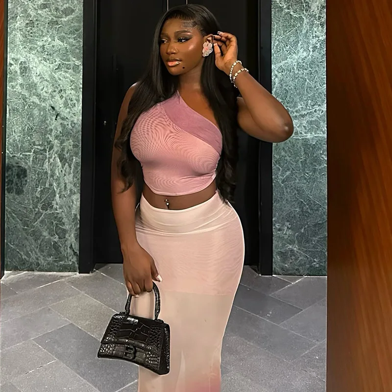 open button, hip wrap, tight body, gradual change color skirt set, oblique collar slightly transparent long skirt two-piece set
open button, hip wrap, tight body, gradual change color skirt set, oblique collar slightly transparent long skirt two-piece set
