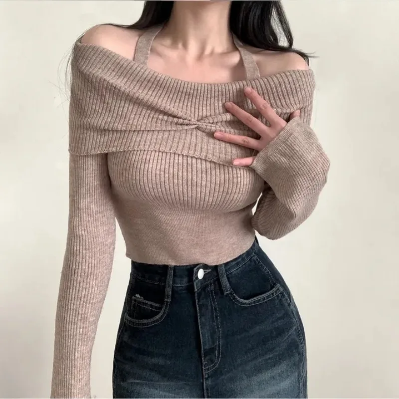 Sweet Hot Girl Halter Slash Neck Sweater Women's Autumn Long-sleeved Off Shoulder Knitted Pullover Top Fashion Female Clothes
Sweet Hot Girl Halter Slash Neck Sweater Women's Autumn Long-sleeved Off Shoulder Knitted Pullover Top Fashion Female Clothes