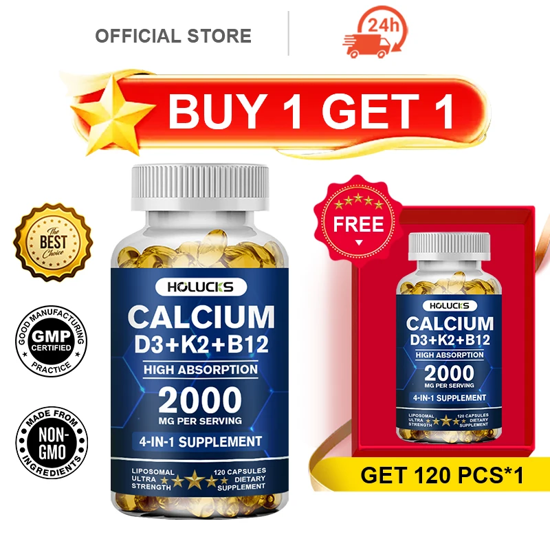 HOLUCKS Calcium D3+K2+B12 Capsules, with Calcium & Vitamin D3, Support Bone, Muscle & Heart Health
HOLUCKS Calcium D3+K2+B12 Capsules, with Calcium & Vitamin D3, Support Bone, Muscle & Heart Health