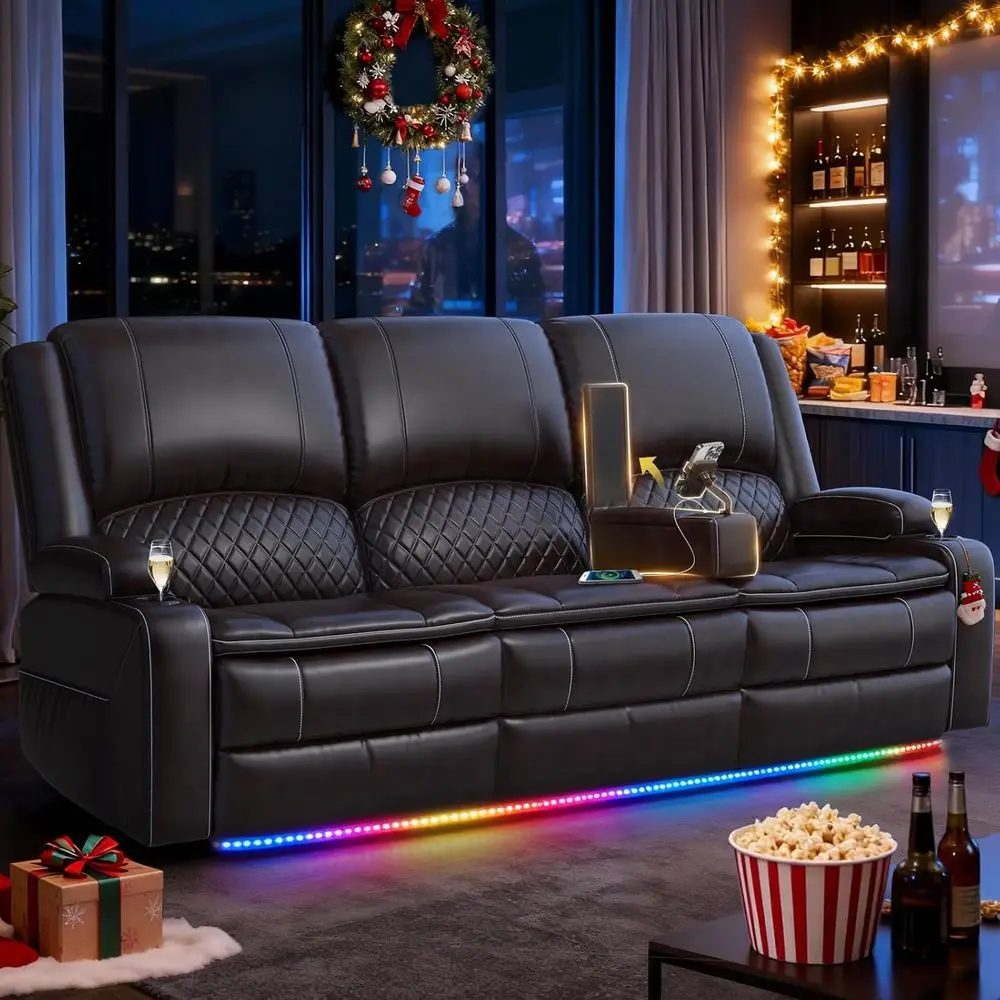 3 Seater Reclining Sofa with Storage, USB Ports, and Removable Armrests for Home Theater or Living Room
3 Seater Reclining Sofa with Storage, USB Ports, and Removable Armrests for Home Theater or Living Room