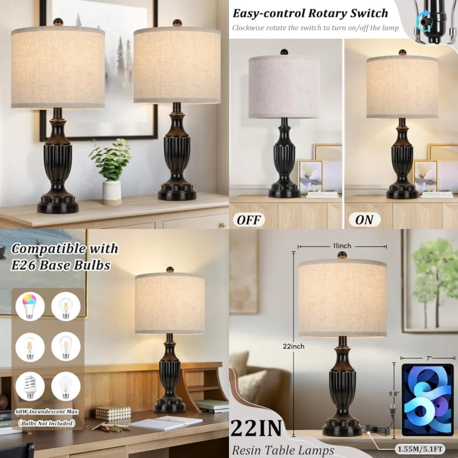 Farmhouse Living Room Table Lamps Set of 2, Matte Rustic Vintage Table Lamps for Bedroom Nightstand, Antique Bedside Desk Lamps
Farmhouse Living Room Table Lamps Set of 2, Matte Rustic Vintage Table Lamps for Bedroom Nightstand, Antique Bedside Desk Lamps