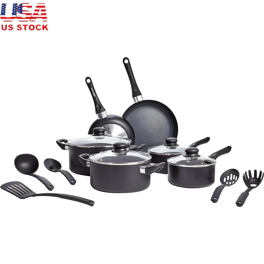 Nonstick Cookware Set 15-Piece Non-Induction Pots Pans Easy Clean Comfortable Handles Heat Distribution Kitchen Utensils
Nonstick Cookware Set 15-Piece Non-Induction Pots Pans Easy Clean Comfortable Handles Heat Distribution Kitchen Utensils