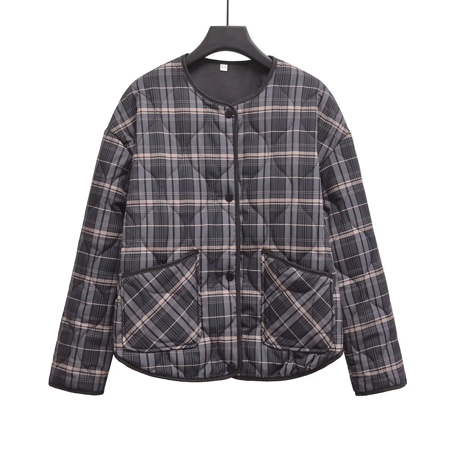 Women's French-style fashion plaid cotton jacket coat 7X98
Women's French-style fashion plaid cotton jacket coat 7X98