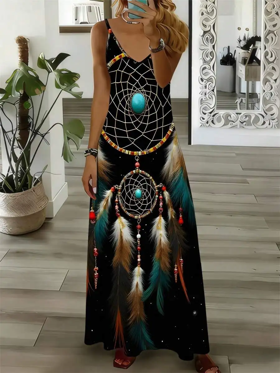 Womens Boho Dreamcatcher Print Maxi Dress Spaghetti Strap Sleeveless Flowy Cami Sundress For Summer Beach Wedding
Womens Boho Dreamcatcher Print Maxi Dress Spaghetti Strap Sleeveless Flowy Cami Sundress For Summer Beach Wedding