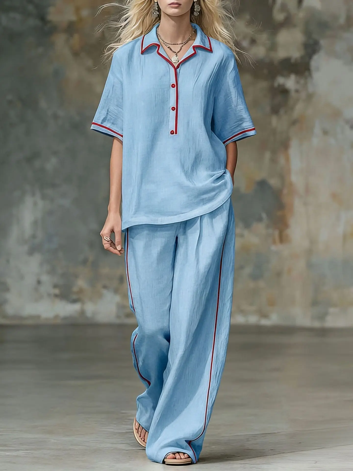 Women's Summer Fashion Two-Piece Set Contrasting Color Short-Sleeved Button Lapel Shirt And Wide-Leg Pants Loose Casual Suit
Women's Summer Fashion Two-Piece Set Contrasting Color Short-Sleeved Button Lapel Shirt And Wide-Leg Pants Loose Casual Suit