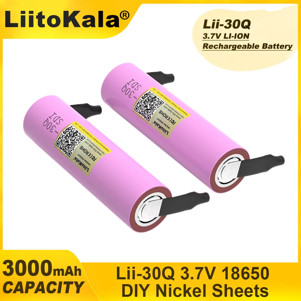 Liitokala New 30Q 18650 3000mAh Rechargeable battery INR1865030q 3.6V discharge 20A Max 35A Power batteries DIY Nickel Sheet
Liitokala New 30Q 18650 3000mAh Rechargeable battery INR1865030q 3.6V discharge 20A Max 35A Power batteries DIY Nickel Sheet