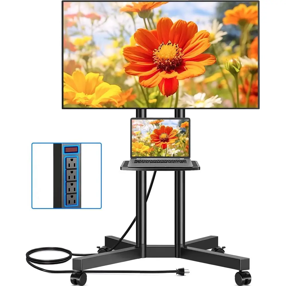 Portable TV Stand on Wheels for 32-75 Inch TVs with Height Adjustment and Power Outlet
Portable TV Stand on Wheels for 32-75 Inch TVs with Height Adjustment and Power Outlet